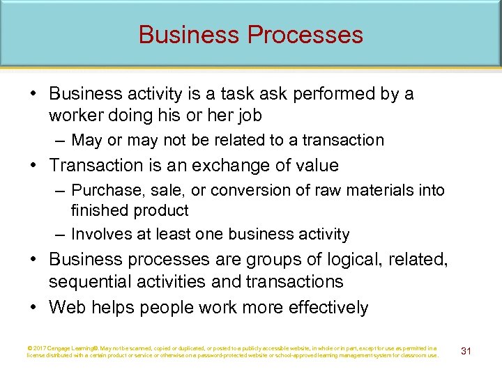 Business Processes • Business activity is a task performed by a worker doing his