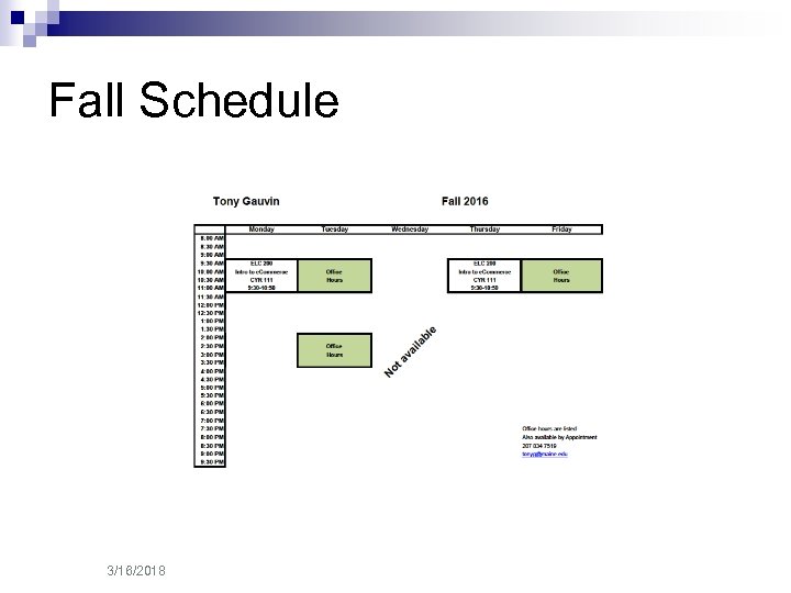 Fall Schedule 3/16/2018 