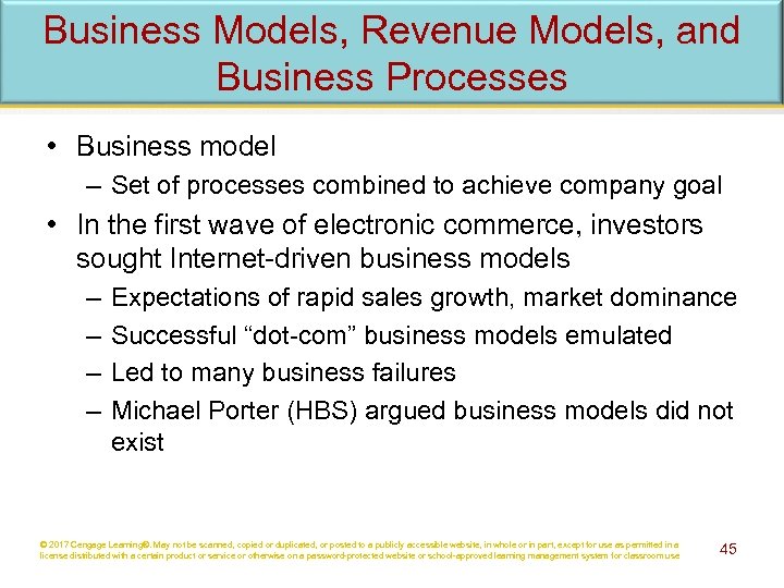 Business Models, Revenue Models, and Business Processes • Business model – Set of processes