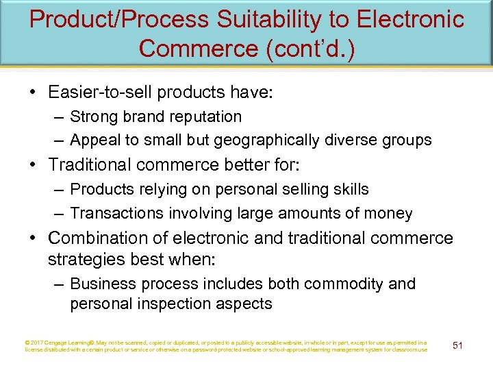 Product/Process Suitability to Electronic Commerce (cont’d. ) • Easier-to-sell products have: – Strong brand