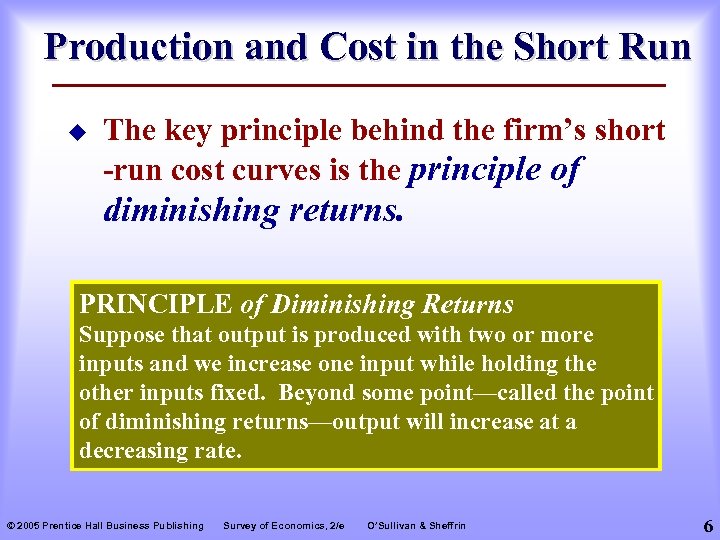Production and Cost in the Short Run u The key principle behind the firm’s