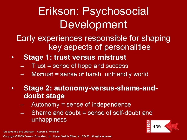 Erikson: Psychosocial Development Early experiences responsible for shaping key aspects of personalities • Stage