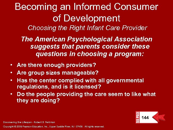 Becoming an Informed Consumer of Development Choosing the Right Infant Care Provider The American