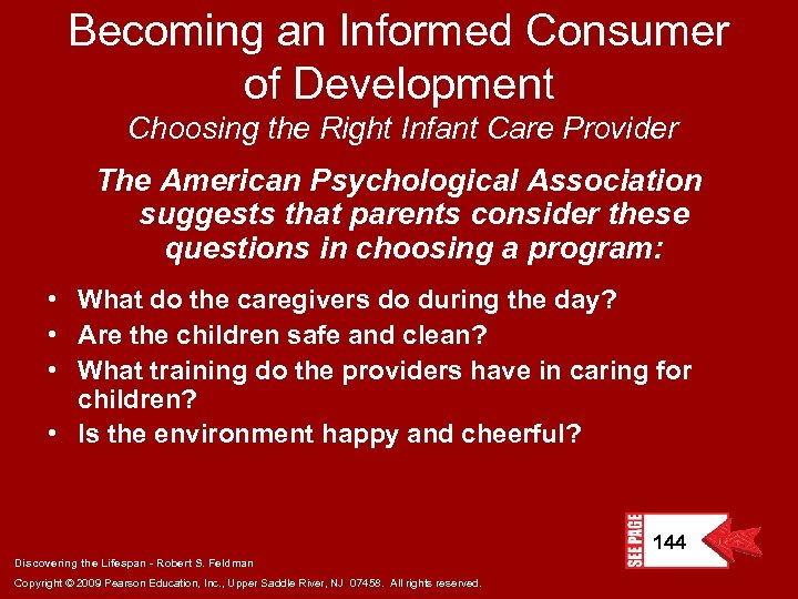 Becoming an Informed Consumer of Development Choosing the Right Infant Care Provider The American