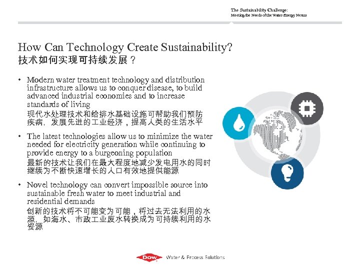 The Sustainability Challenge: Meeting the Needs of the Water-Energy Nexus How Can Technology Create