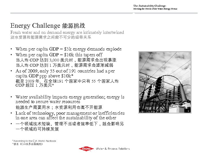 The Sustainability Challenge: Meeting the Needs of the Water-Energy Nexus Energy Challenge 能源挑战 Fresh