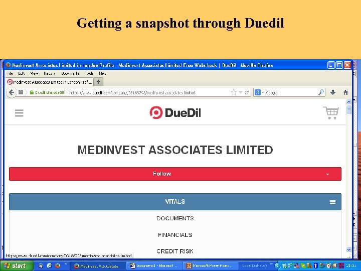 Getting a snapshot through Duedil 