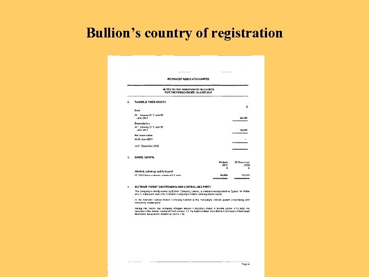 Bullion’s country of registration 