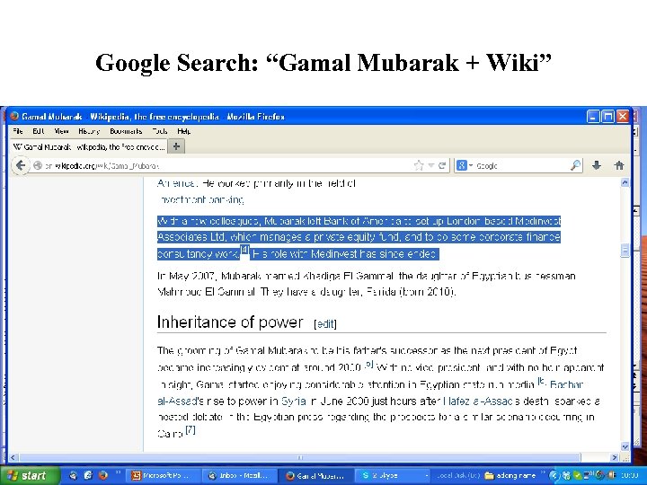 Google Search: “Gamal Mubarak + Wiki” 