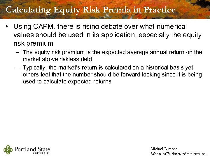 Calculating Equity Risk Premia in Practice • Using CAPM, there is rising debate over