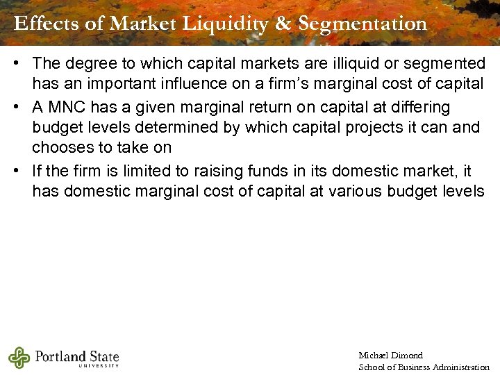 Effects of Market Liquidity & Segmentation • The degree to which capital markets are
