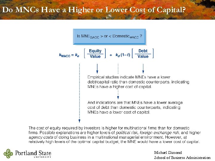 Do MNCs Have a Higher or Lower Cost of Capital? Michael Dimond School of