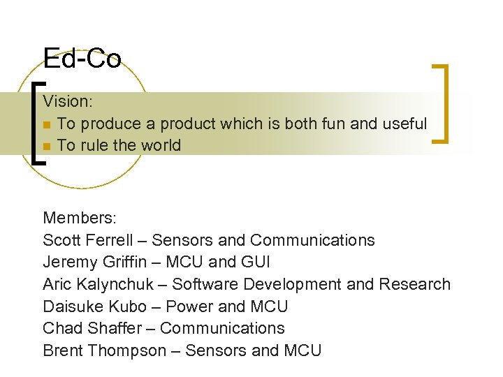 Ed-Co Vision: n To produce a product which is both fun and useful n