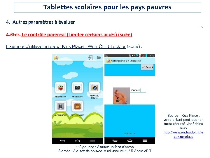 Tablettes scolaires pour les pays pauvres 4. Autres paramètres à évaluer 35 4. 6