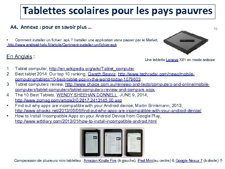 Tablettes scolaires pour les pays pauvres A 4. Annexe : pour en savoir plus