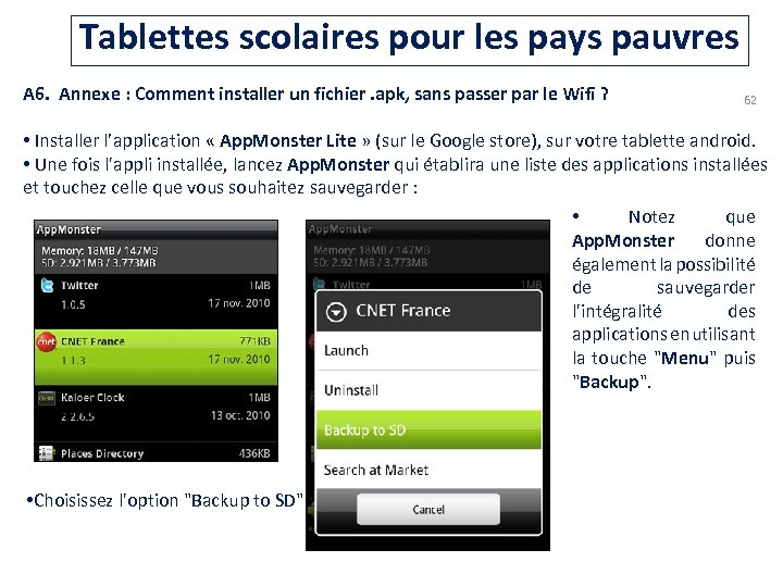 Tablettes scolaires pour les pays pauvres A 6. Annexe : Comment installer un fichier.