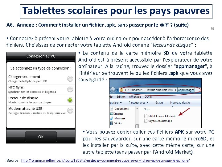 Tablettes scolaires pour les pays pauvres A 6. Annexe : Comment installer un fichier.