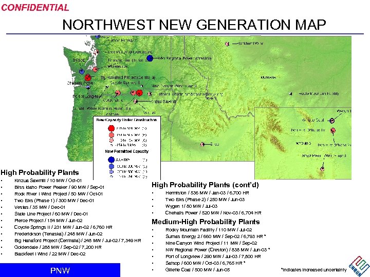 CONFIDENTIAL NORTHWEST NEW GENERATION MAP High Probability Plants • • • Kinzua Sawmill /
