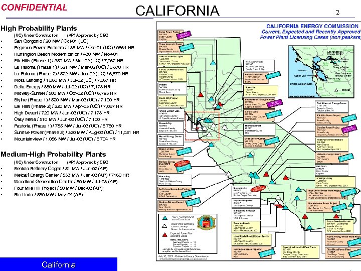 CONFIDENTIAL CALIFORNIA High Probability Plants (UC) Under Construction (AP) Approved by CEC • •