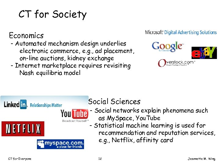 CT for Society Economics - Automated mechanism design underlies electronic commerce, e. g. ,