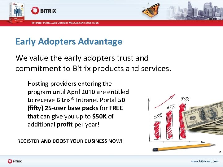Early Adopters Advantage We value the early adopters trust and commitment to Bitrix products