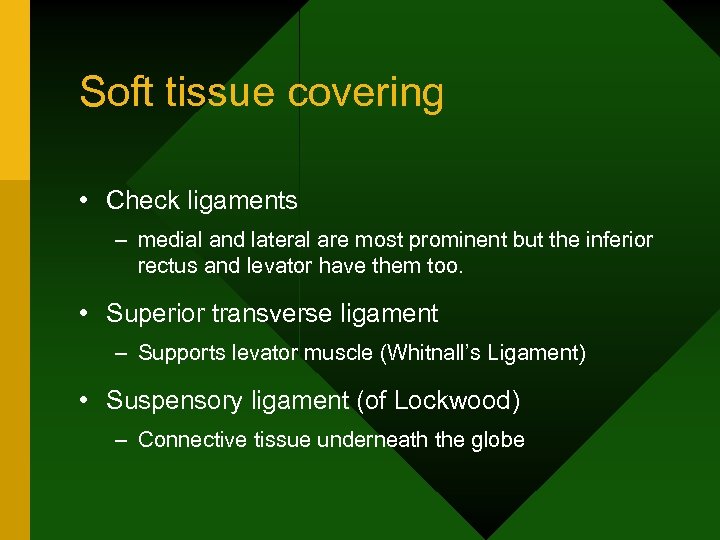 Soft tissue covering • Check ligaments – medial and lateral are most prominent but