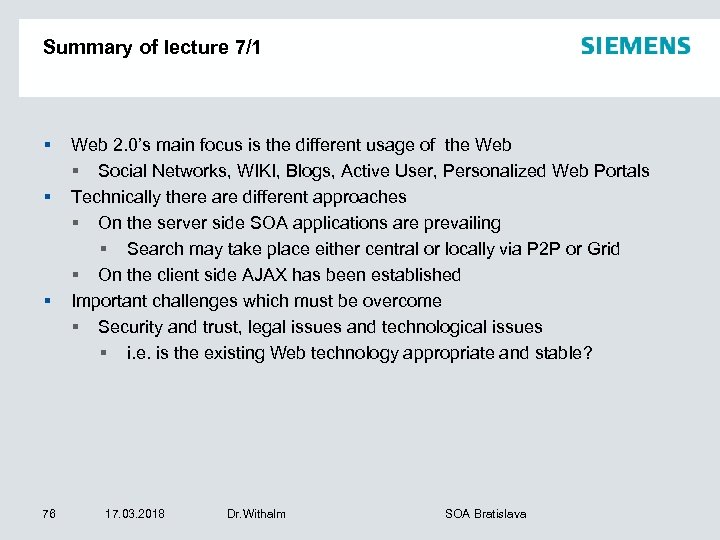 Summary of lecture 7/1 § § § 76 Web 2. 0’s main focus is
