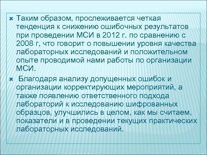  Таким образом, прослеживается четкая тенденция к снижению ошибочных результатов при проведении МСИ в