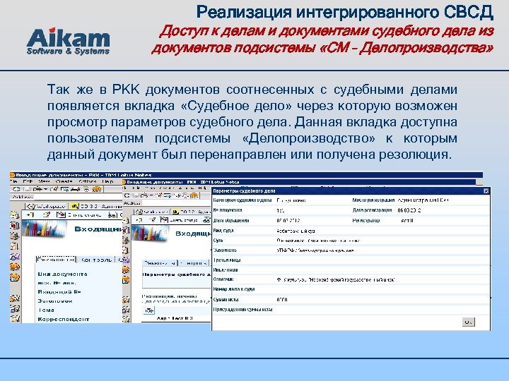 Реализация интегрированного СВСД Доступ к делам и документами судебного дела из документов подсистемы «CM