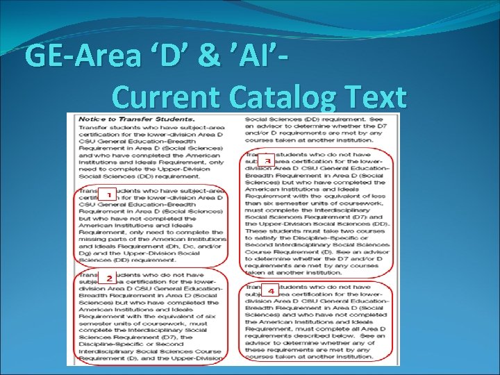 GE-Area ‘D’ & ’AI’Current Catalog Text 