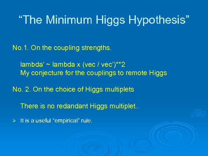 “The Minimum Higgs Hypothesis” No. 1. On the coupling strengths. lambda’ ~ lambda x