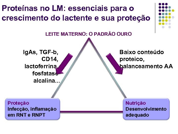 Proteínas no LM: essenciais para o crescimento do lactente e sua proteção LEITE MATERNO: