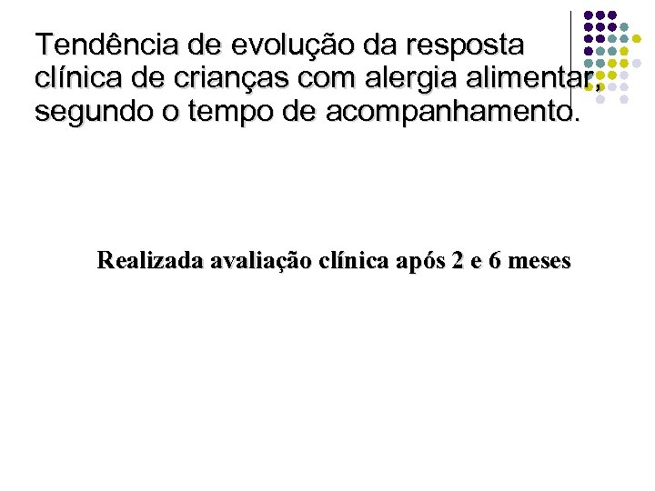 Tendência de evolução da resposta clínica de crianças com alergia alimentar, segundo o tempo
