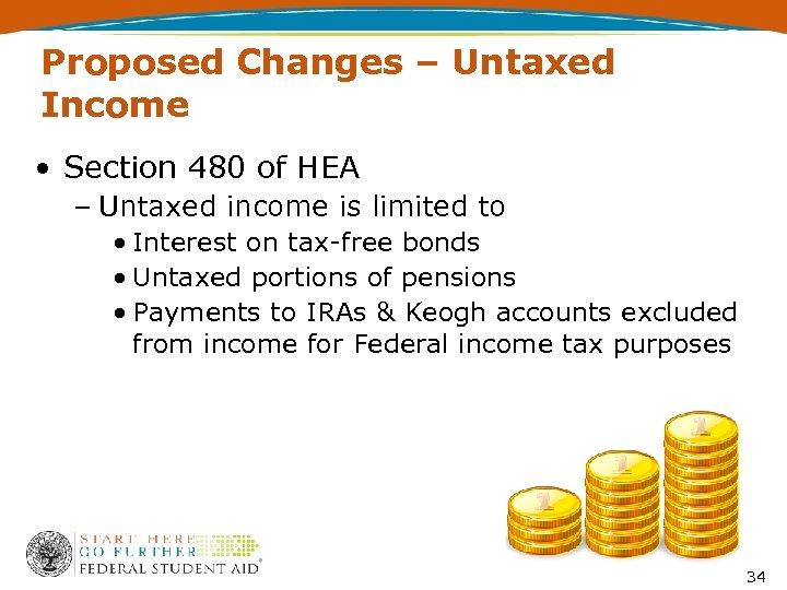 Proposed Changes – Untaxed Income • Section 480 of HEA – Untaxed income is