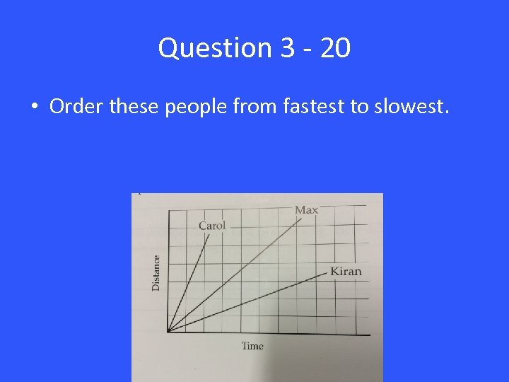 Question 3 - 20 • Order these people from fastest to slowest. 