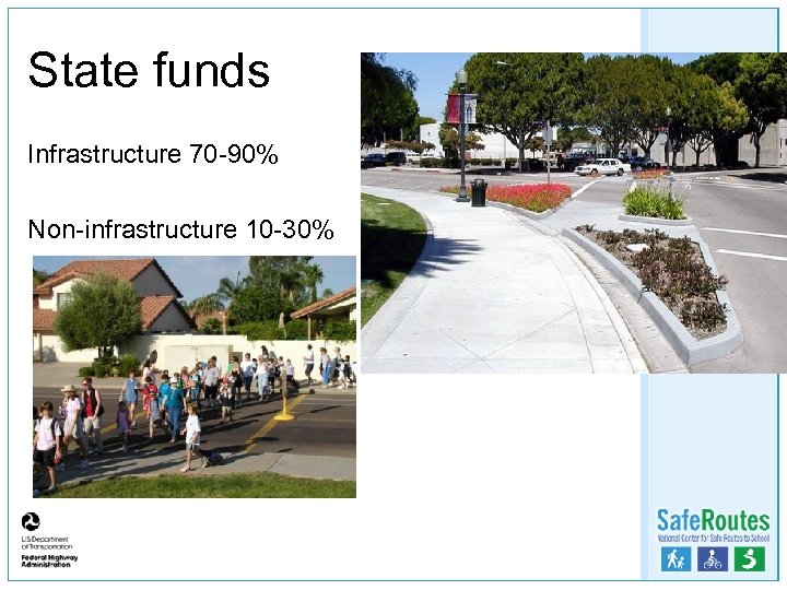 State funds Infrastructure 70 -90% Non-infrastructure 10 -30% 