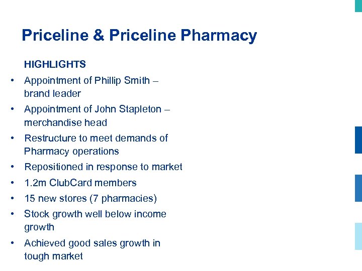 Priceline & Priceline Pharmacy HIGHLIGHTS • Appointment of Phillip Smith – brand leader •