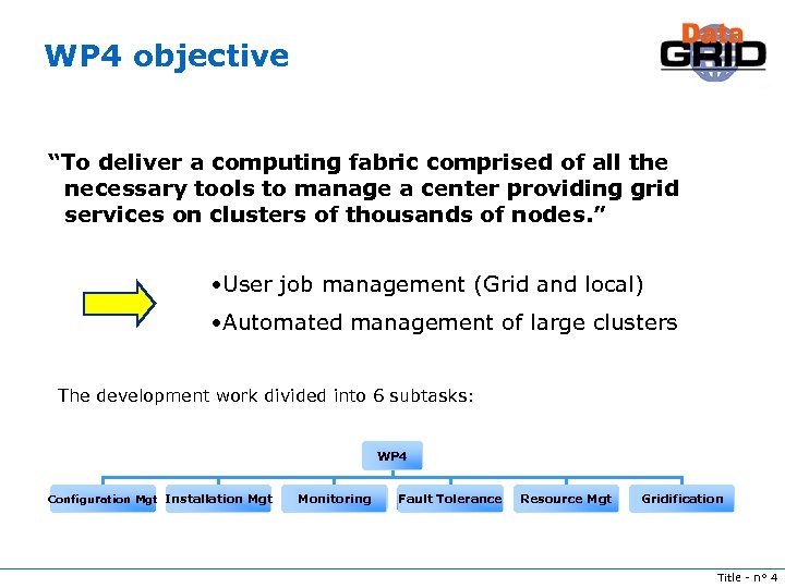 WP 4 objective “To deliver a computing fabric comprised of all the necessary tools