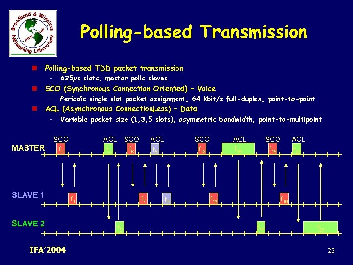 Polling-based Transmission n Polling-based TDD packet transmission n n MASTER – 625µs slots, master