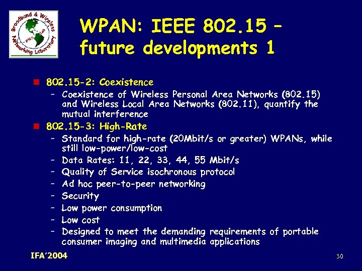 WPAN: IEEE 802. 15 – future developments 1 n 802. 15 -2: Coexistence –