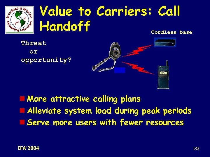 Value to Carriers: Call Handoff Cordless base Threat or opportunity? n More attractive calling