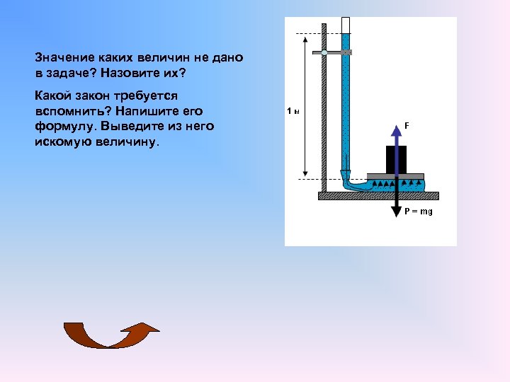 Значение каких величин не дано в задаче? Назовите их? Какой закон требуется вспомнить? Напишите