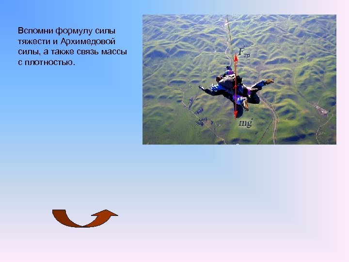 Вспомни формулу силы тяжести и Архимедовой силы, а также связь массы с плотностью. 