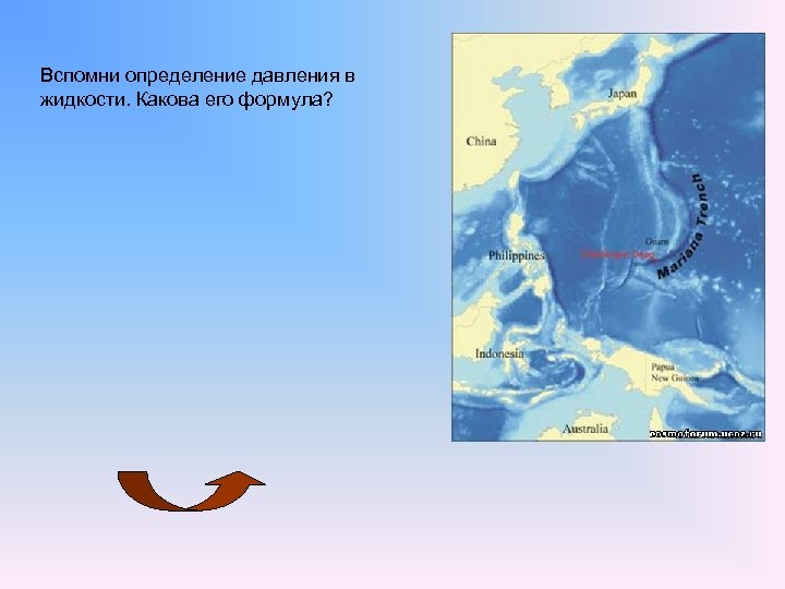 Вспомни определение давления в жидкости. Какова его формула? 