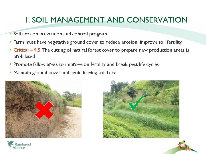1. SOIL MANAGEMENT AND CONSERVATION • Soil erosion prevention and control program • Farm