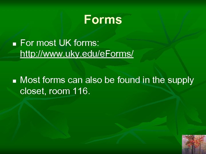 Forms n n For most UK forms: http: //www. uky. edu/e. Forms/ Most forms