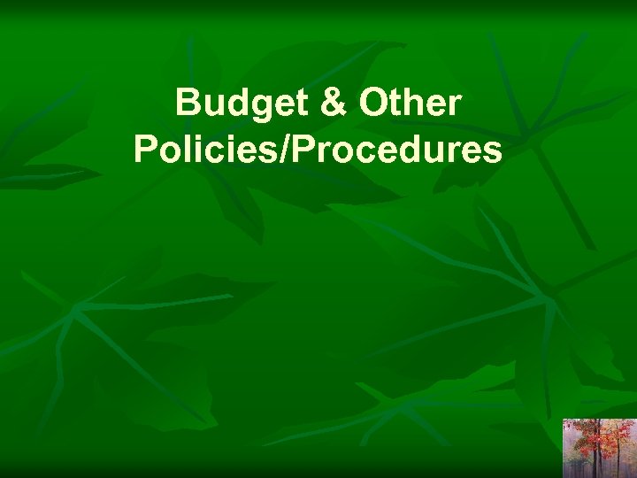 Budget & Other Policies/Procedures 