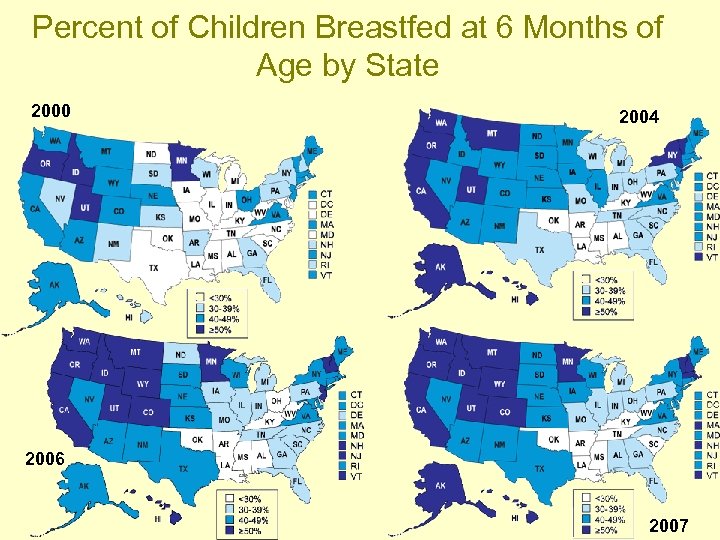 Percent of Children Breastfed at 6 Months of Age by State 2000 2004 2006
