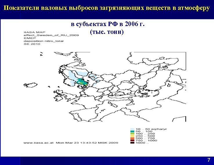 Показатели валовых выбросов загрязняющих веществ в атмосферу в субъектах РФ в 2006 г. (тыс.