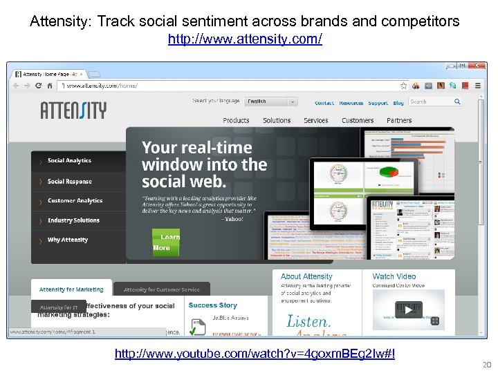 Attensity: Track social sentiment across brands and competitors http: //www. attensity. com/ http: //www.
